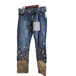 Heritage by America blue denim gold paint splatter NWT Denim Distillery 38X34